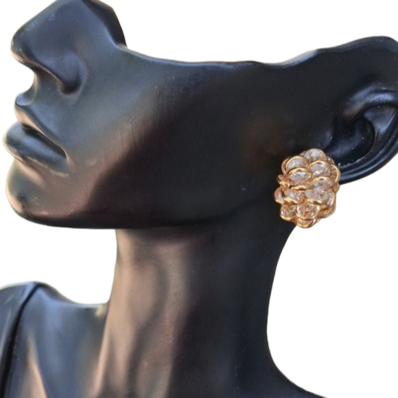 Vintage 90s Monet Bezel Set Crystal Cluster Earrings – Classic Statement Sparkle - Picture 2 of 6